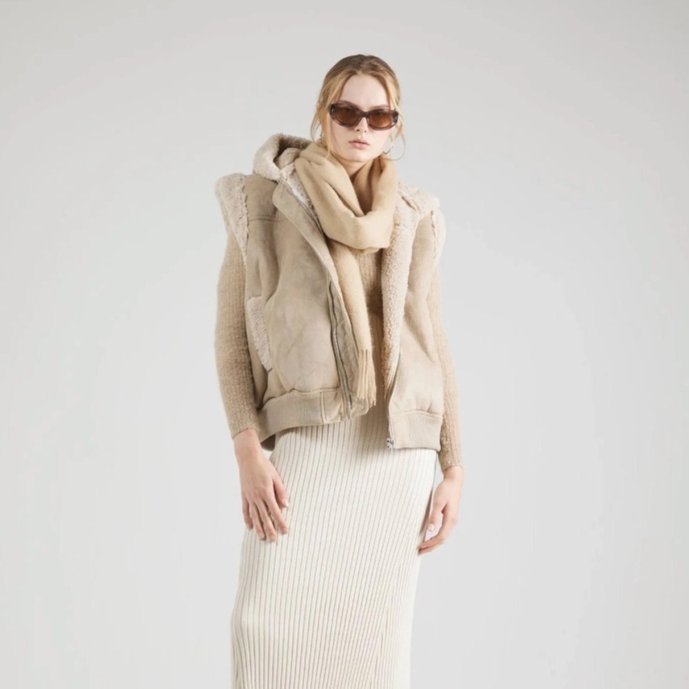 Topshop Faux Suede Shearling Oversized Hooded Vest